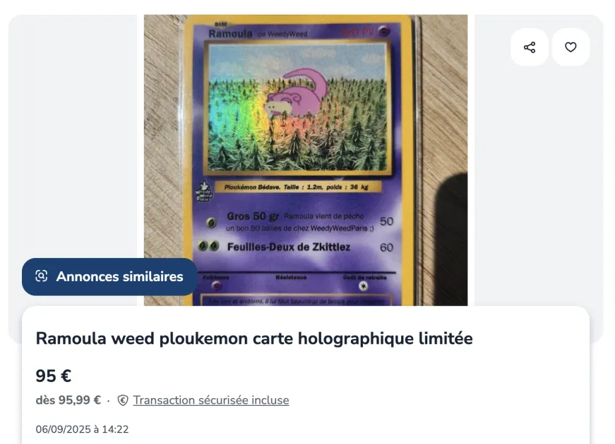 Image de l’annonce Ramoula weed ploukemon carte holographique limitée