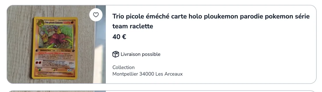 Image de l’annonce Trio picole éméché carte holo ploukemon parodie pokemon série team raclette