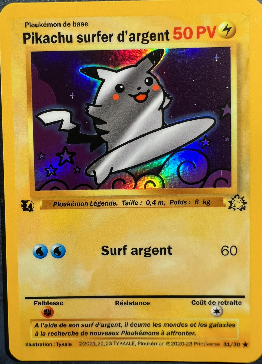 Image originale de la carte Pikachu surfer d'argent