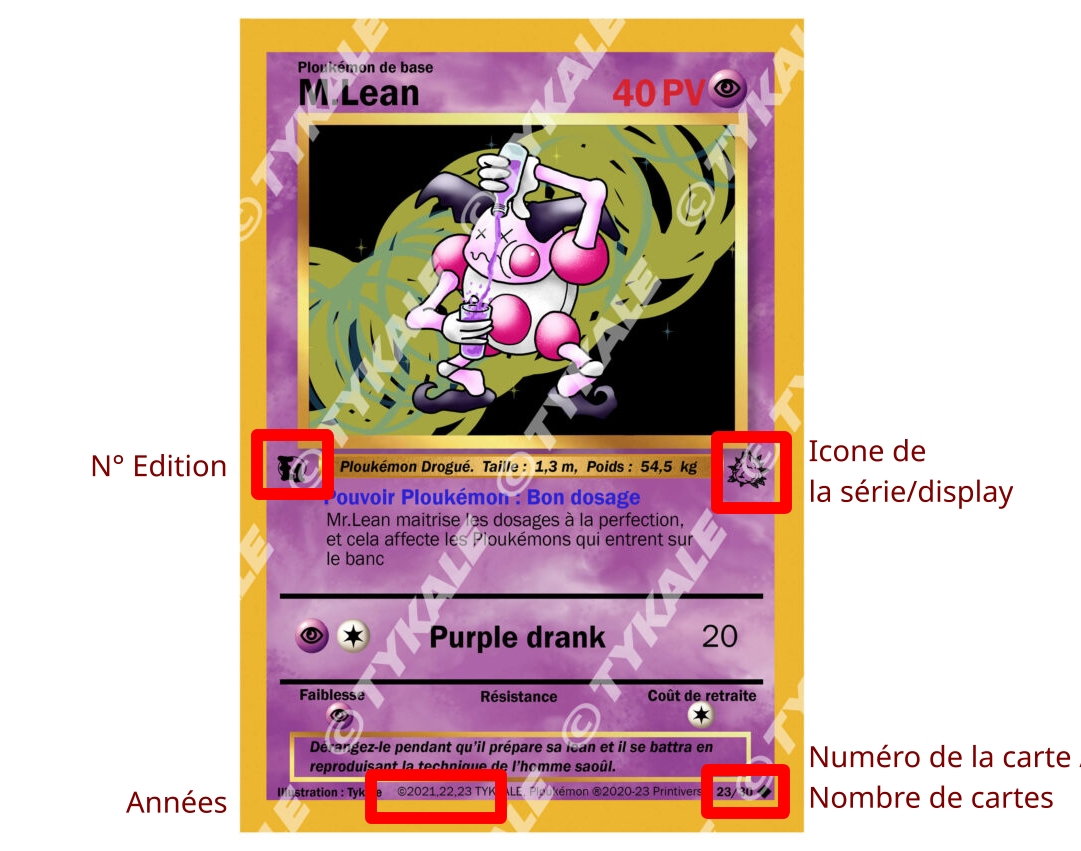 Exemple de lecture d'une carte : numéro d'édition, icône de série et année